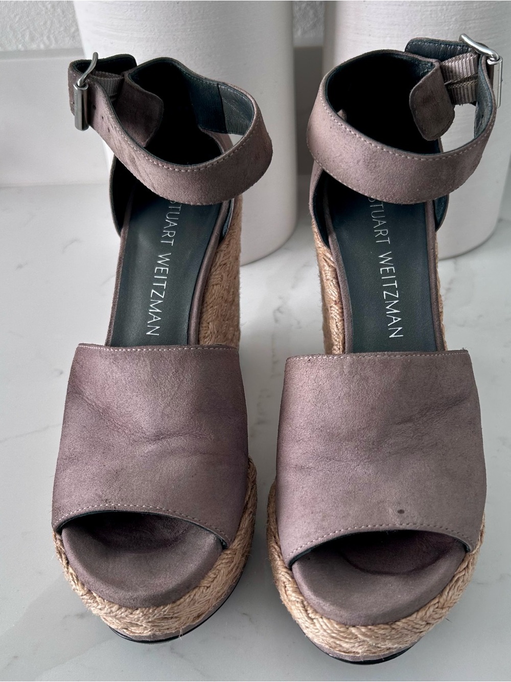 Stuart Weitzman Suede Espadrille Wedge Sandals